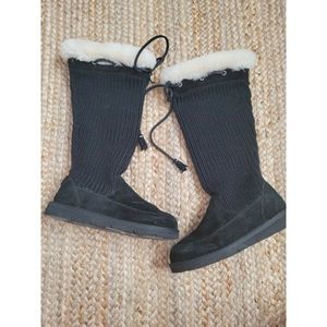 UGG Black Suede Sweater Shearling Boots Sz. 6 Tall Shaft Women's Shoes